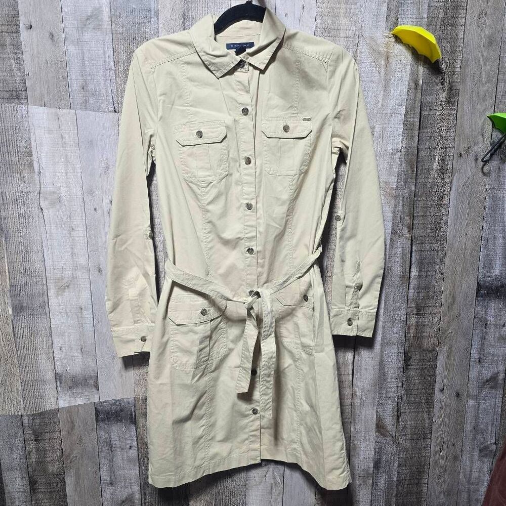 Tommy Hilfiger Khaki Military Shirt Dress Small Utility Preppy Academia School